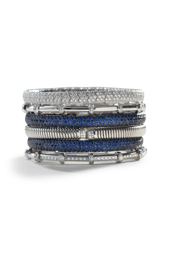 Sidney Garber - Pavé Blue Sapphire Smooth Stretch Bracelet