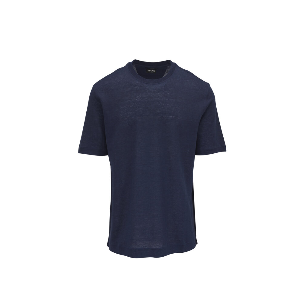 Tシャツ・カットソー ZEGNA SS25 (904001A9 9MS0BA100) Zegna - Oasi Navy Linen T-Shirt | Mitchell Stores
