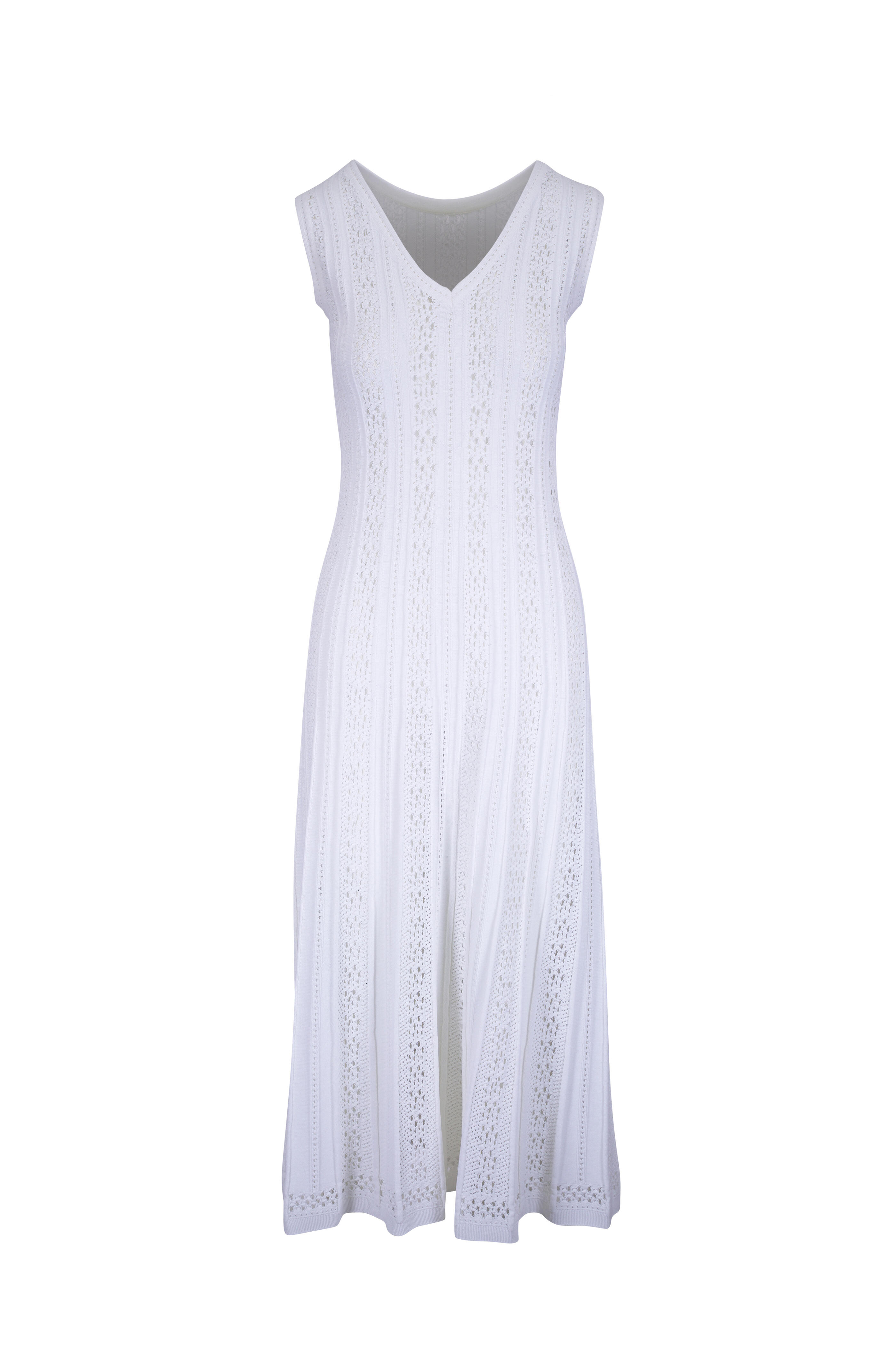 D.Exterior - Ajour White Knit Midi Dress