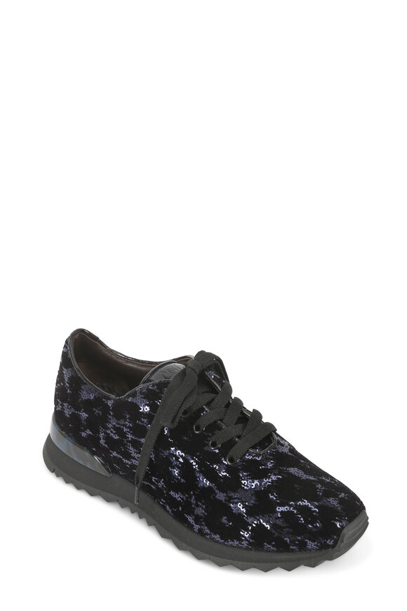 AGL - Navy Blue Leopard Print Suede Sequin Sneaker