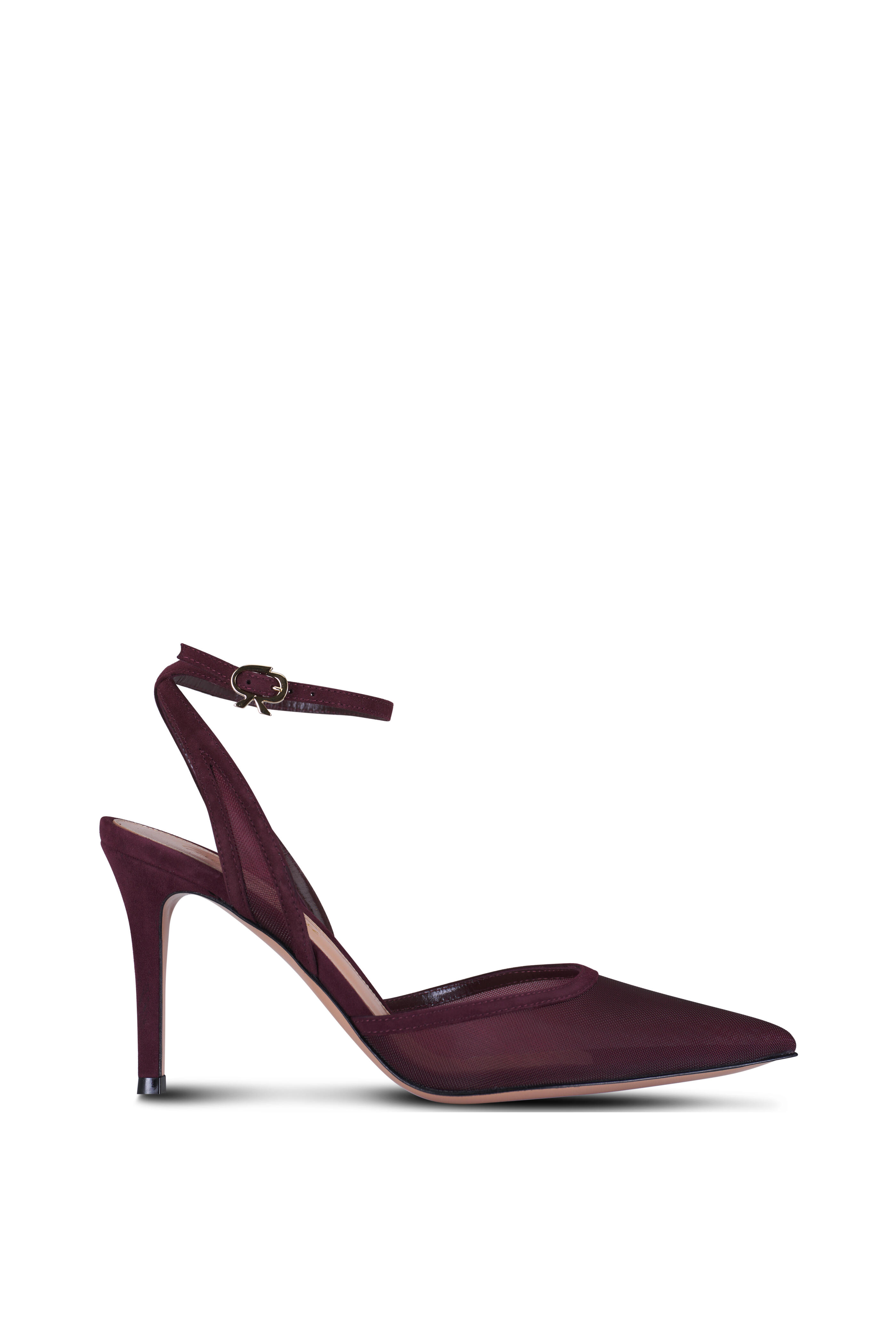 Gianvito Rossi - Dorotea D'orsay Burgundy Ankle Strap Pump, 85mm