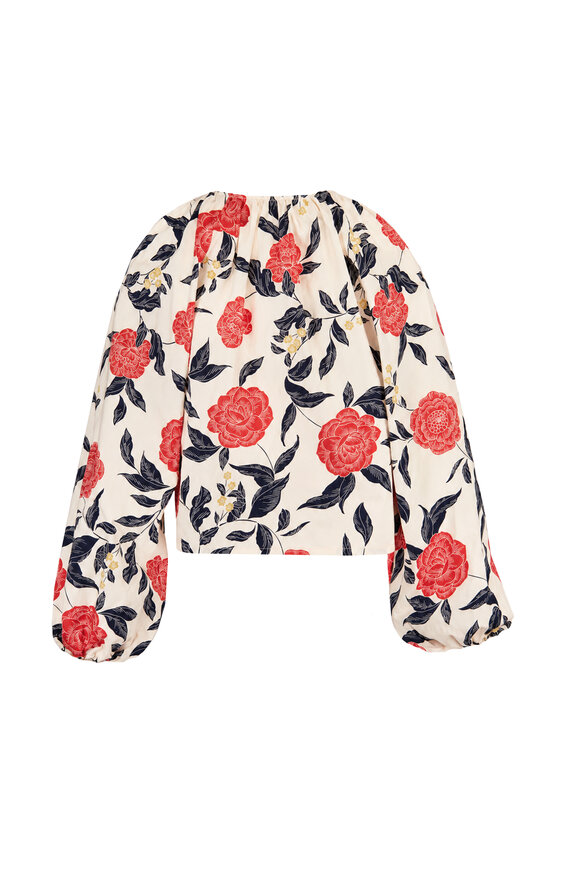 Tanya Taylor Adelina Cream & Cardinal Red Print Blouse - view 2