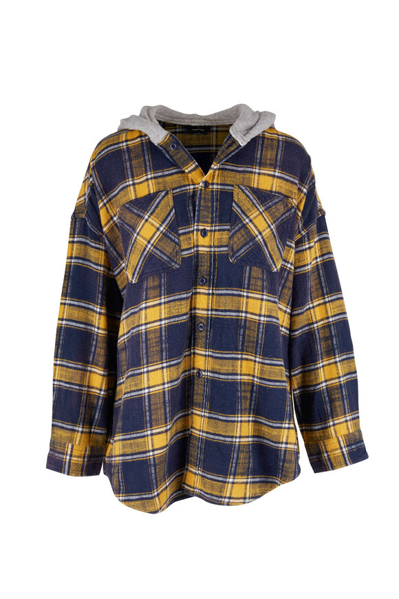 R13 Yellow & Navy Plaid Hooded Oversize Shirt - view 1