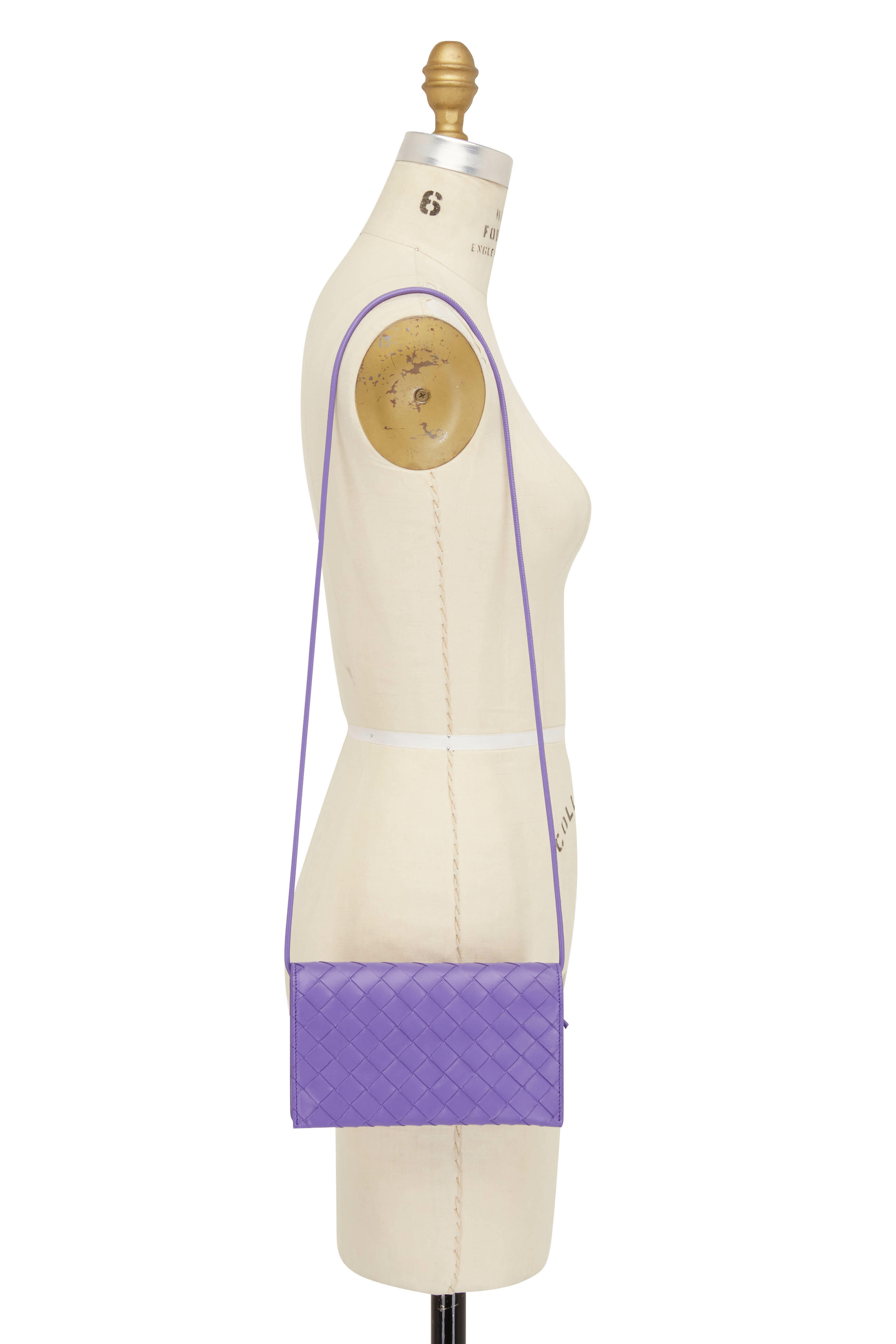 Bottega Veneta Women's Purple Woven Leather Wallet with Strap | by Mitchell Stores