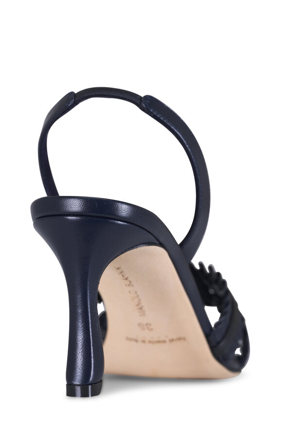 Manolo Blahnik Volusan Navy Leather Slingback, 70mm - view 4