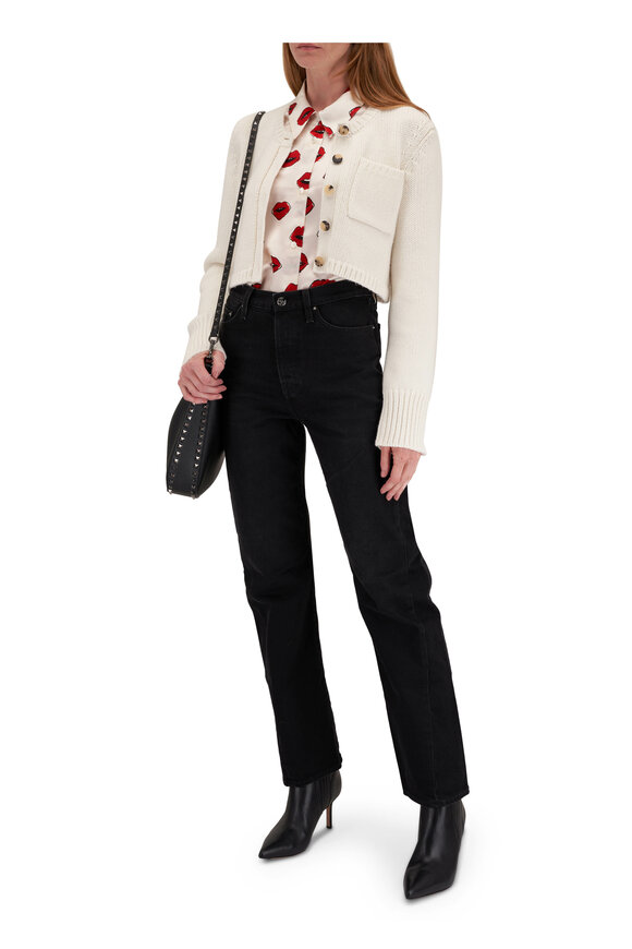 Khaite - Argo Cream & Red Lip Print Silk Blouse