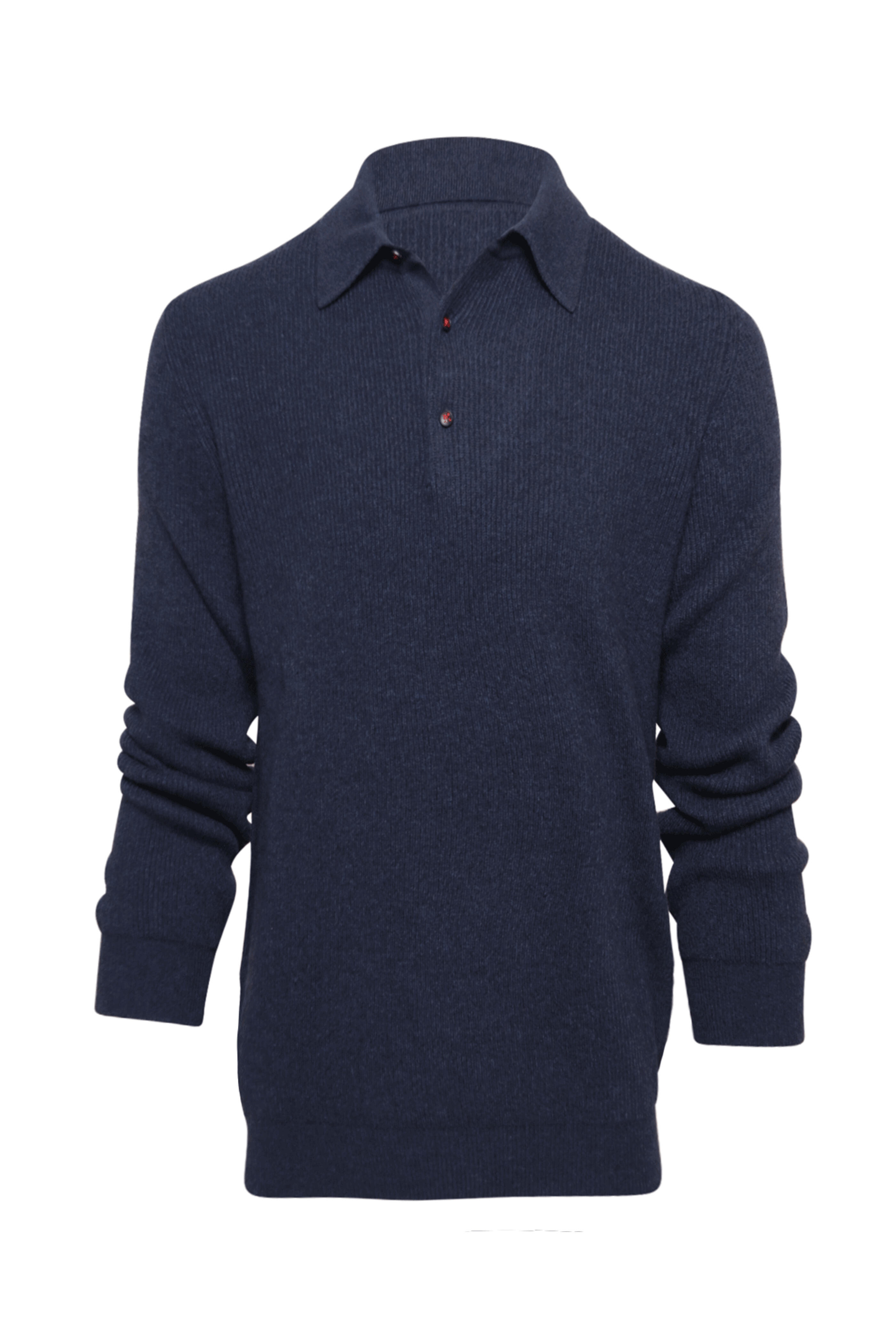 Kiton - Navy Ribbed Cashmere Polo Sweater