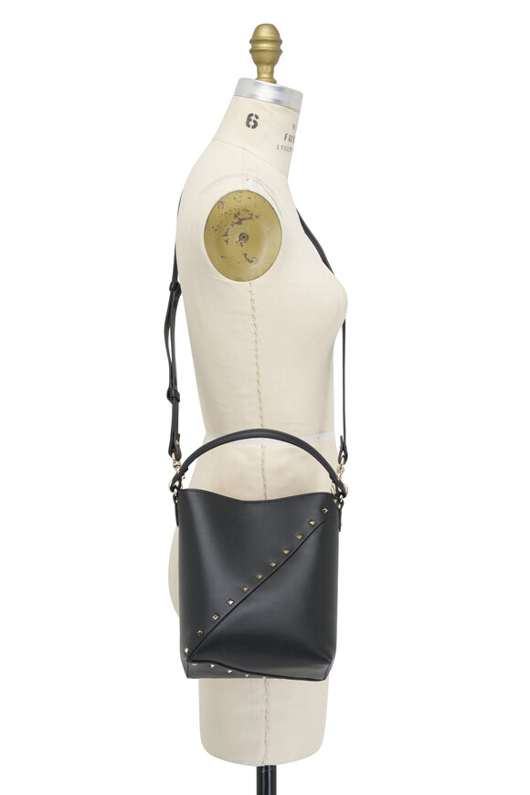 Valentino Garavani - Small Wispy Black Leather Bucket Bag