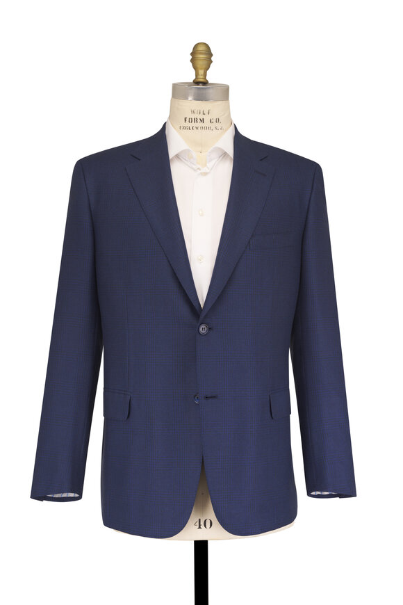 Brioni Navy Blue Wool & Silk Plaid Sportcoat - view 3