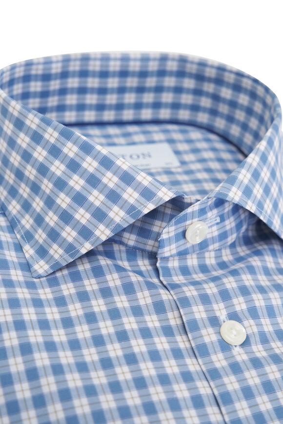 Eton - Light Blue Check Contemporary Fit Dress Shirt 