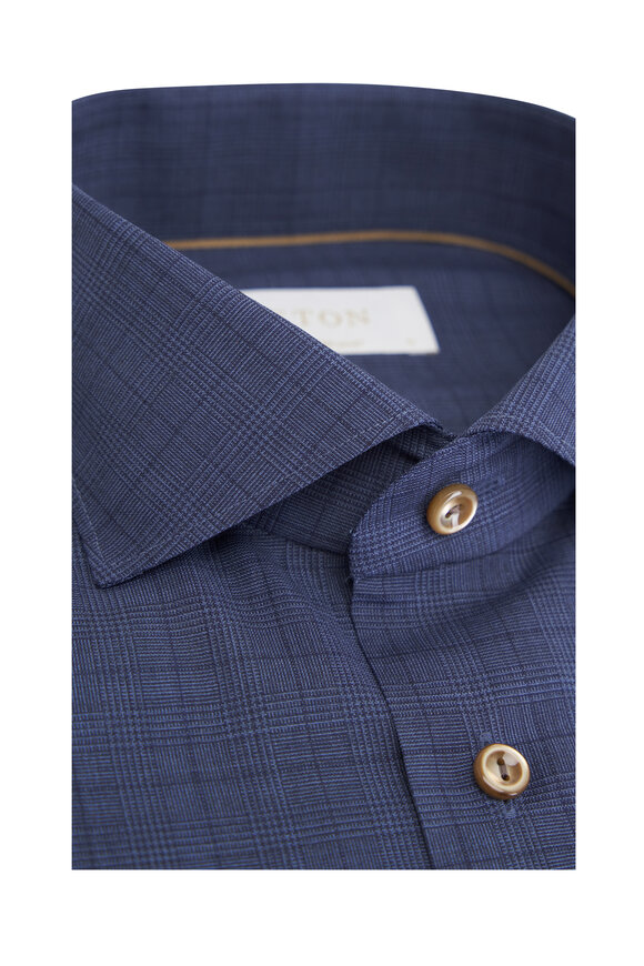 Eton - Blue Check Contemporary Wool Dress Shirt