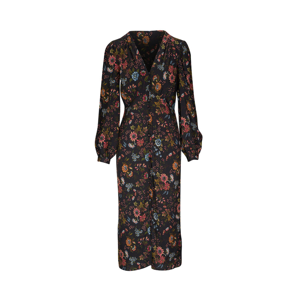 Veronica Beard Terina Floral Long-Sleeve Midi Dress