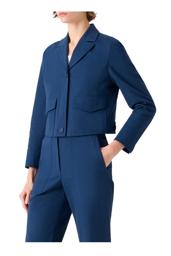 Akris Punto Dark Blue Seersucker Lapel Straight Jacket - view 4