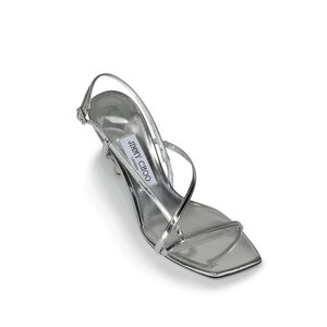 サンダル・ミュール JIMMY CHOO SILVER LEATHER ETANA 80 SANDALS Etana 80|Silver Metallic Leather Sandals| JIMMY CHOO