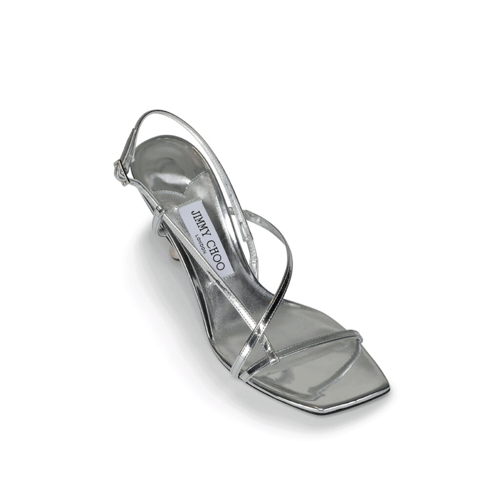 サンダル・ミュール JIMMY CHOO Silver Leather Etana 80 Sandals Etana 80|Silver Metallic Leather Sandals| JIMMY CHOO