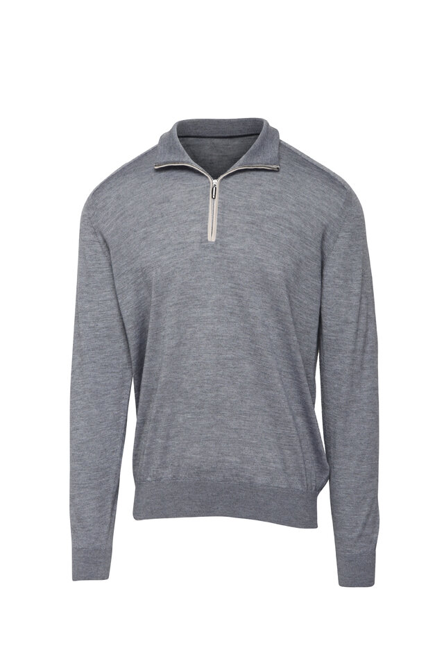 Cesare Attolini - Cerulean Blue Quarter Zip Knit