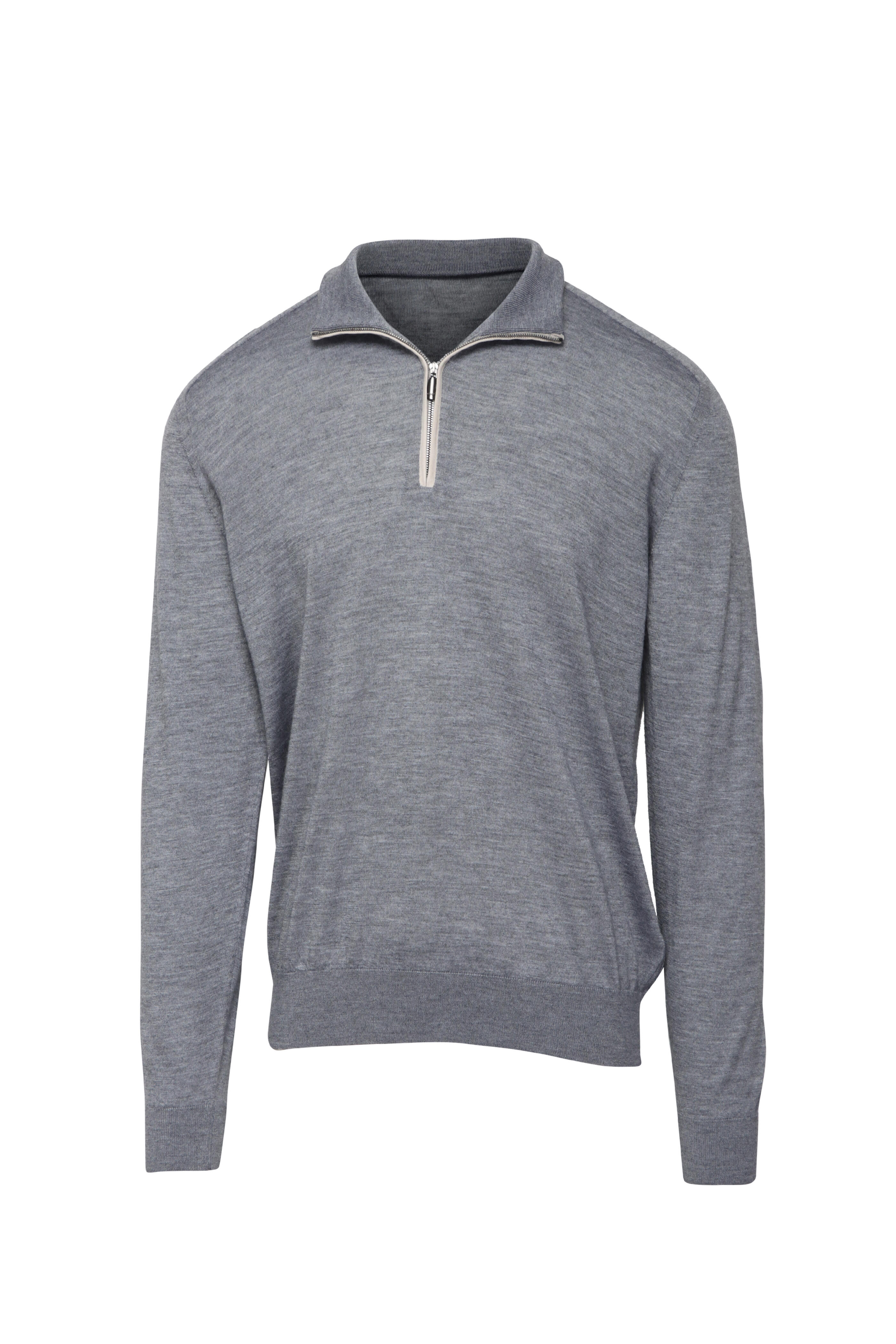 Cesare Attolini - Grey & Cream Quarter Zip Sweater