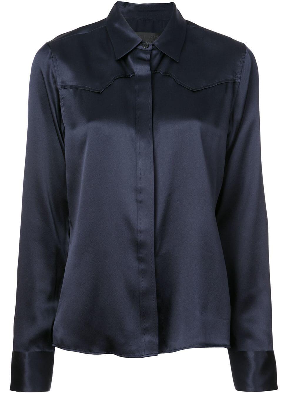 Nili Lotan - Mica Dark Navy Silk Shirt