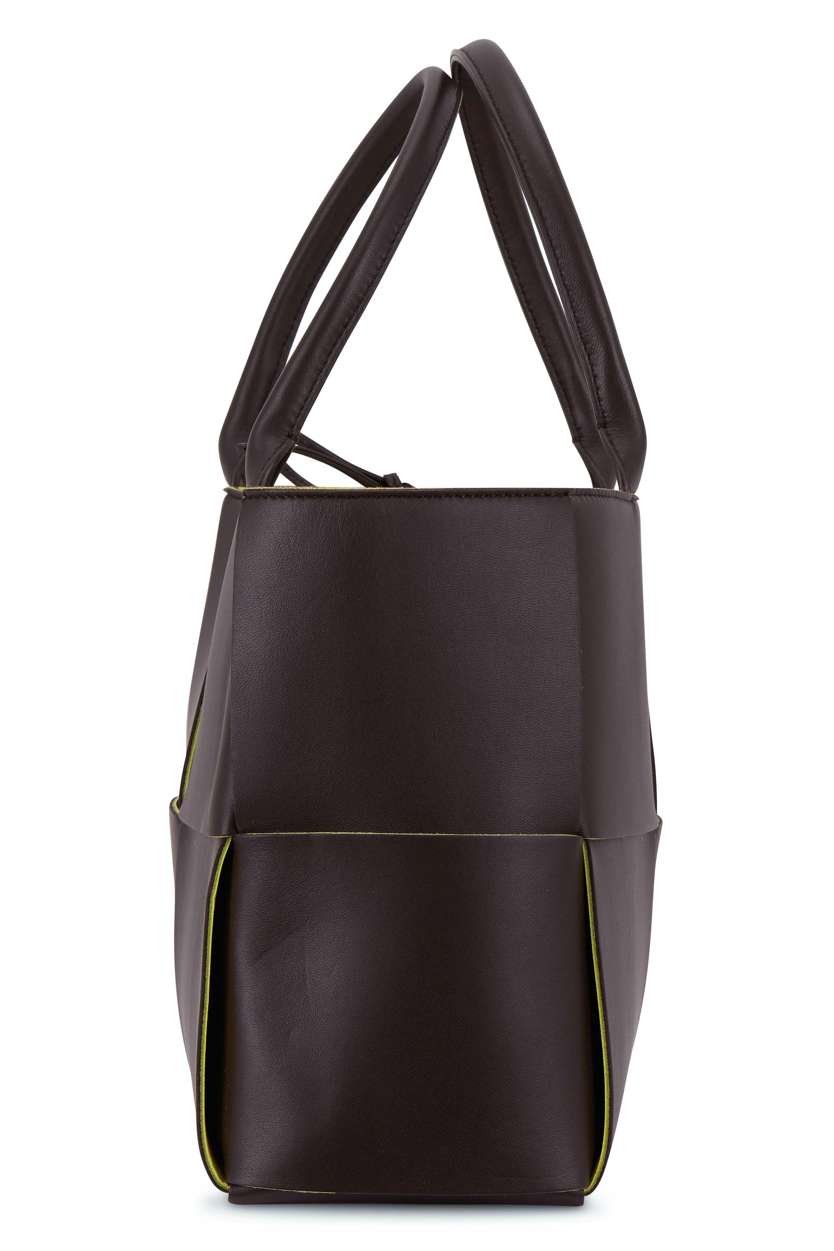 Bottega Veneta - Dark Brown & Kiwi Large Woven Leather Tote