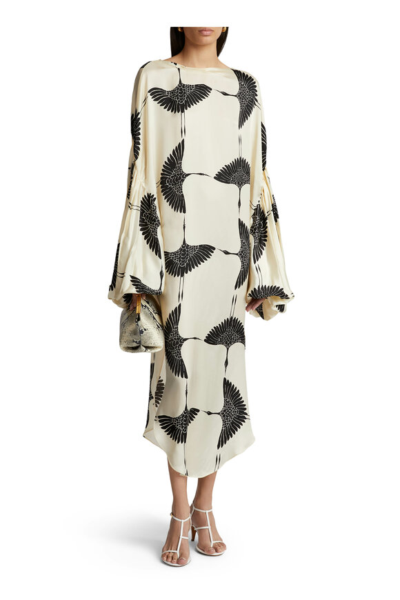 Khaite - Zelma Black & Cream Crane Print Dress 