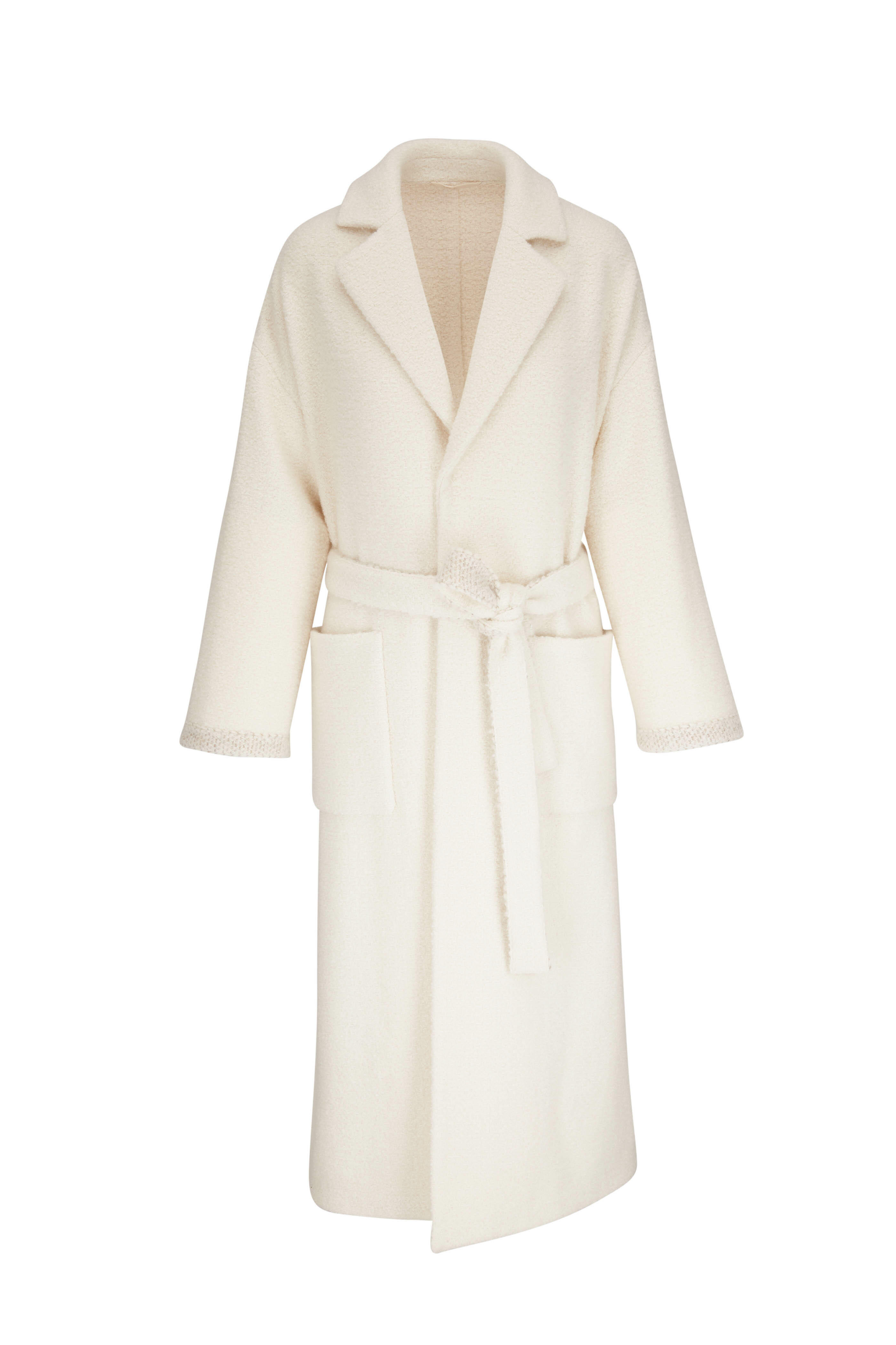 Loro Piana★素敵！White Cashmere/Leather Long Jacket Loro Piana Off White Cashmere Long Coat by Knot Standard