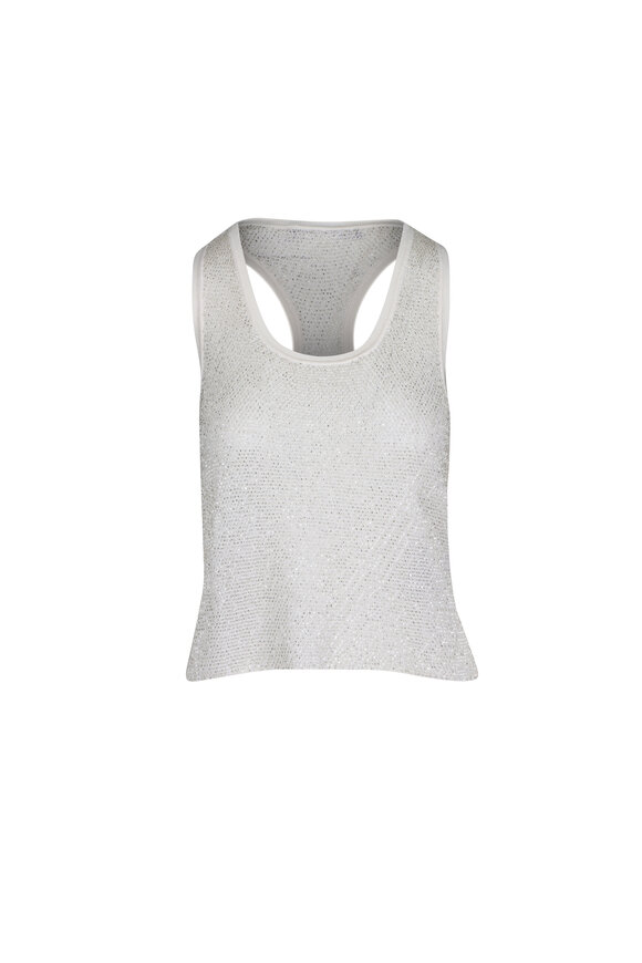 Ralph Lauren Cream Embellished Racerback Sweater Tank