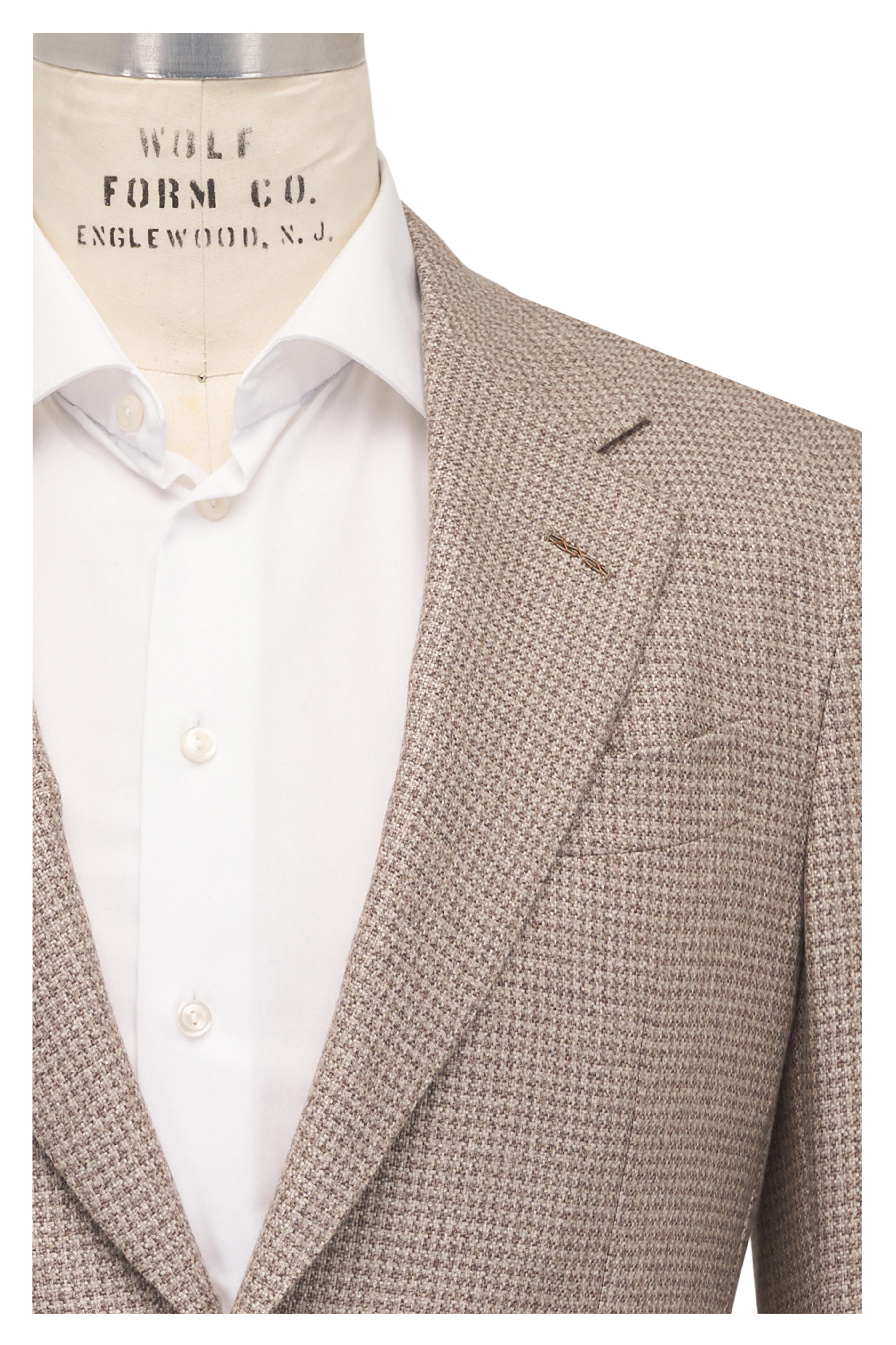 Zegna - Beige Cotton & Cashmere Houndstooth Sportcoat