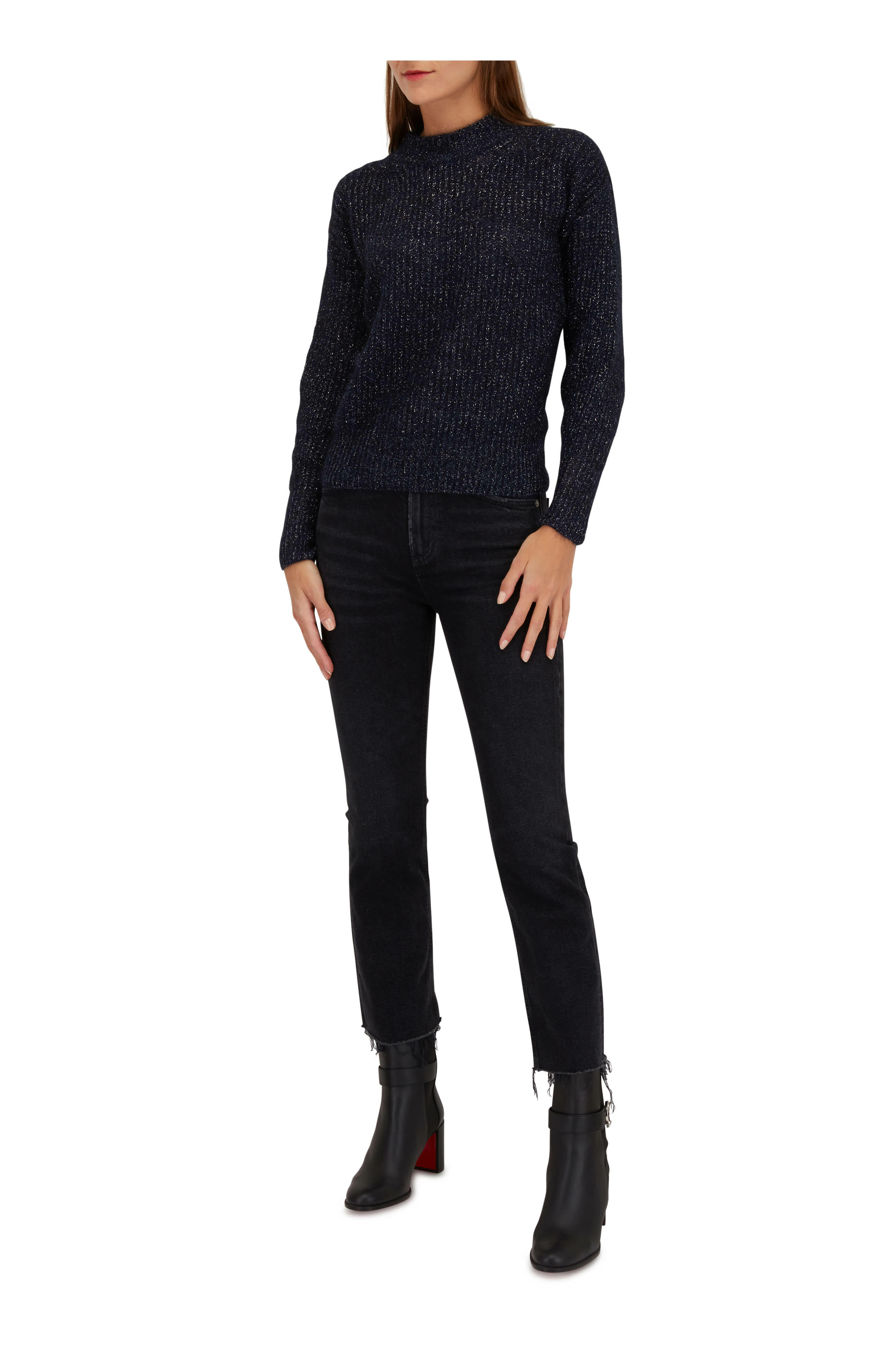 D.Exterior - Navy Lurex Crewneck Sweater