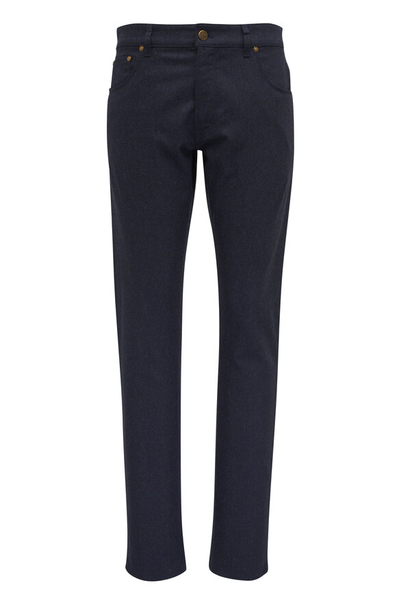 PT Torino Blue Wool & Cashmere Flannel Five Pocket Pant