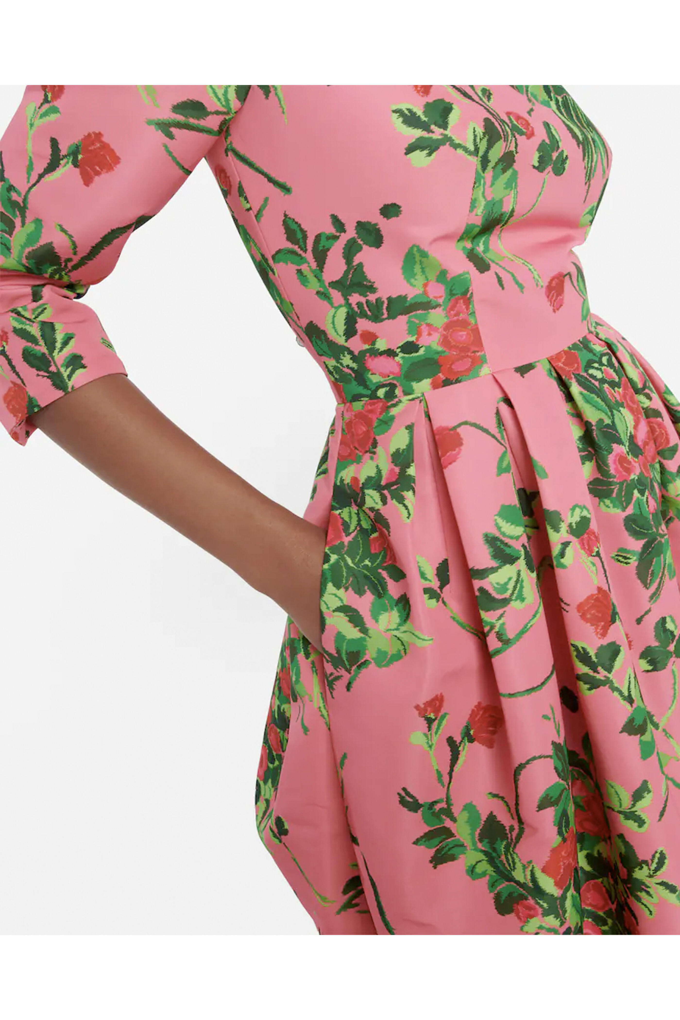 Carolina Herrera - Flamingo Multi Short Sleeve Midi Dress