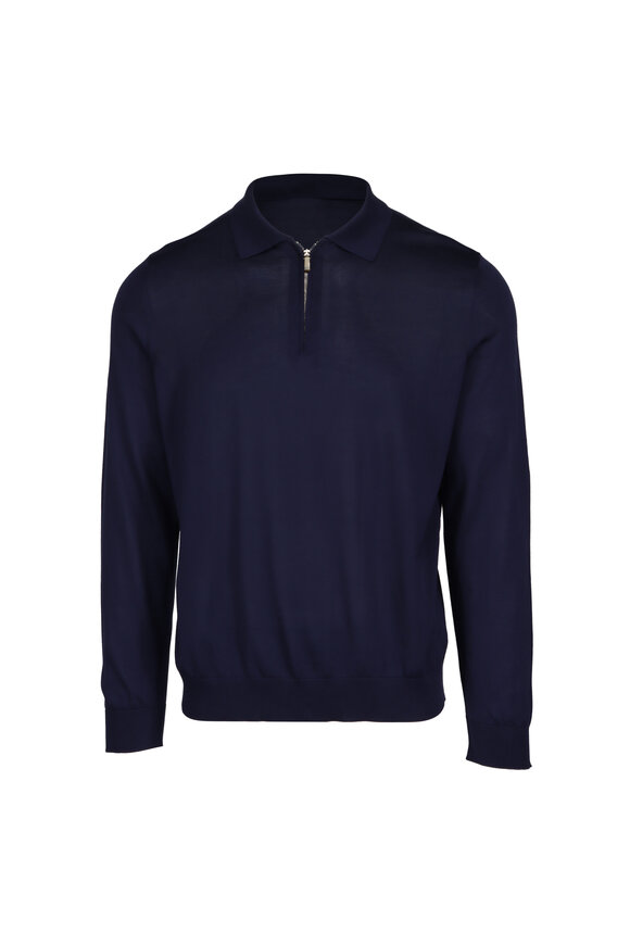 Colombo Navy Blue Cashmere Quarter Zip Sweater