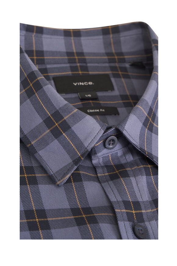 Vince Allen Dark Blue Plaid Sport Shirt - view 2
