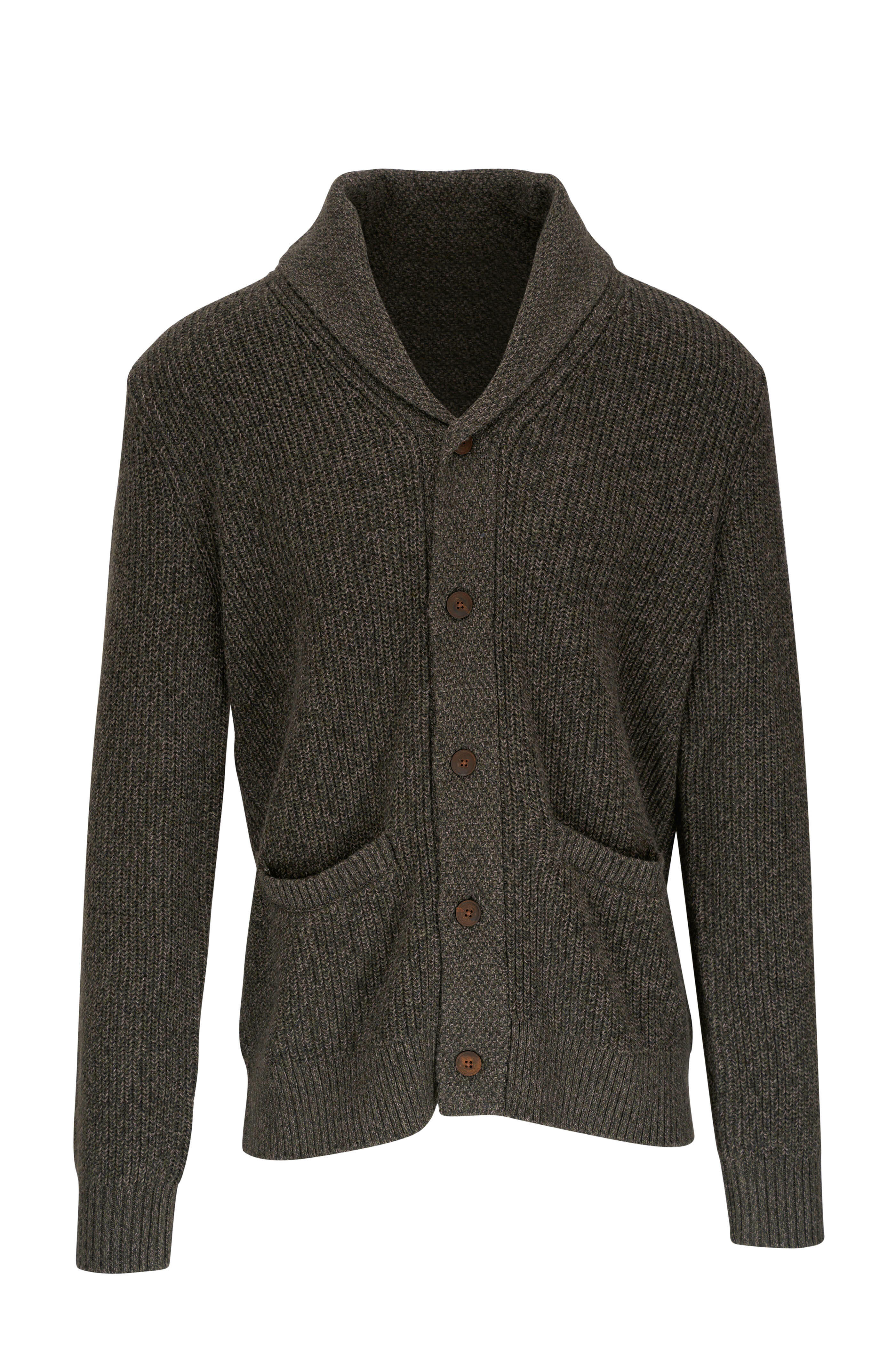 Faherty Brand - Marled Olive Green Cotton & Cashmere Cardigan