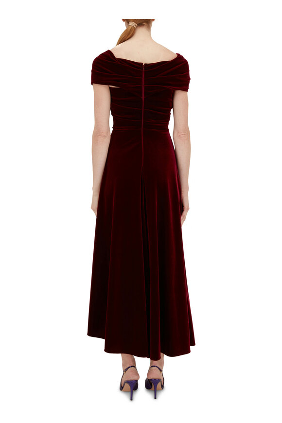 Talbot Runhof - Burgundy Stretch Velvet Midi Dress