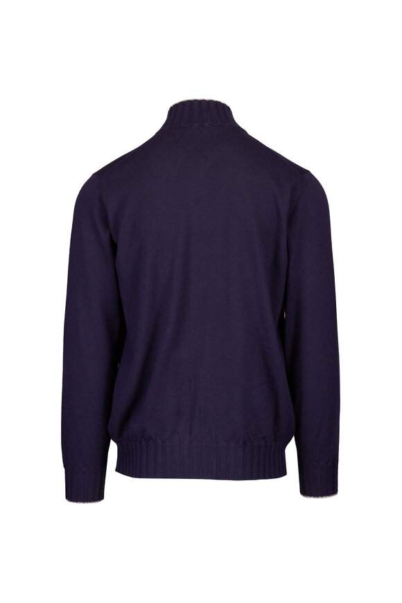 Cesare Attolini Navy Blue Full Zip Cashmere Sweater - view 2