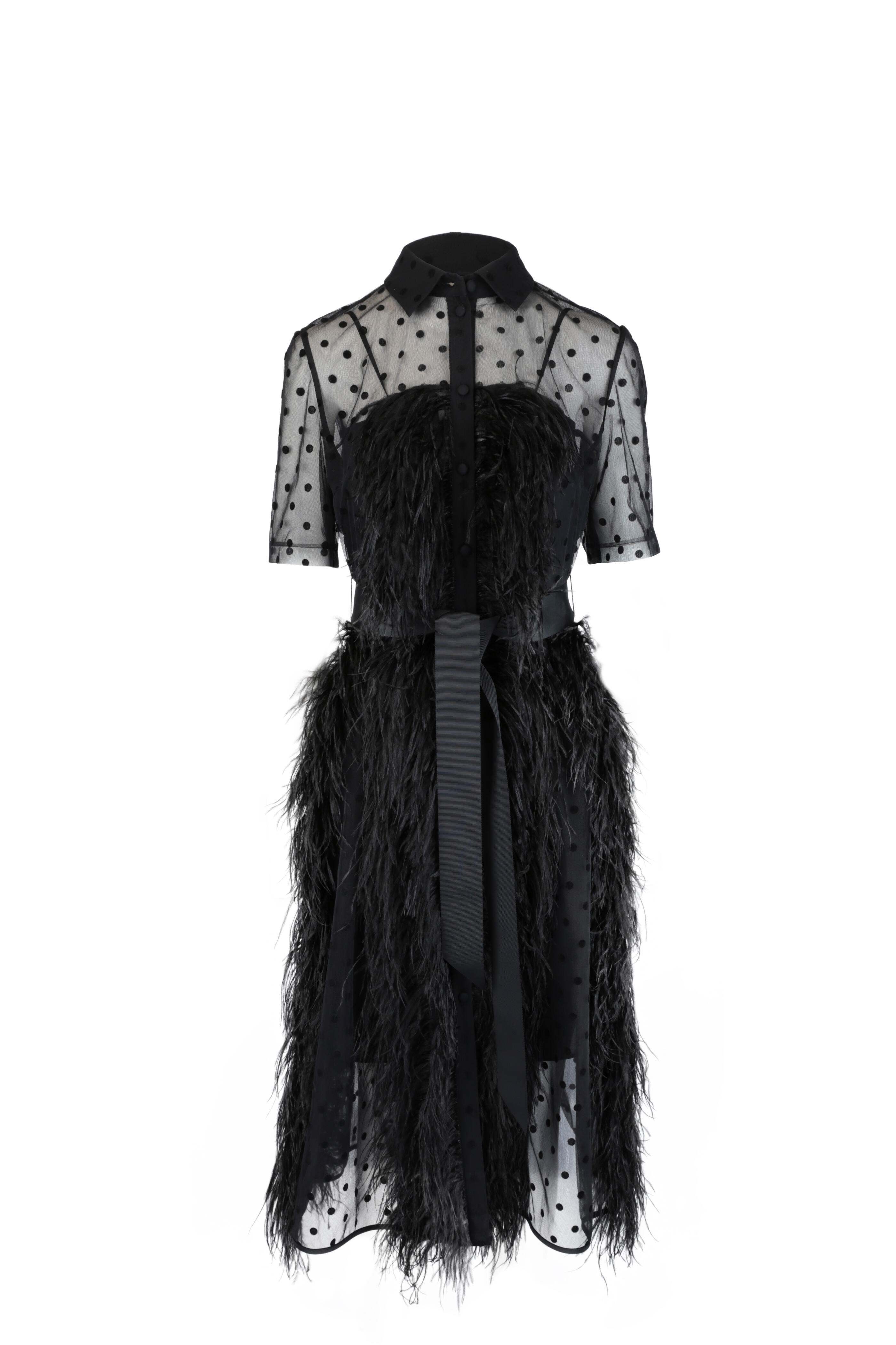 Huishan Zhang - Jasmine Black Dot & Feather Dress