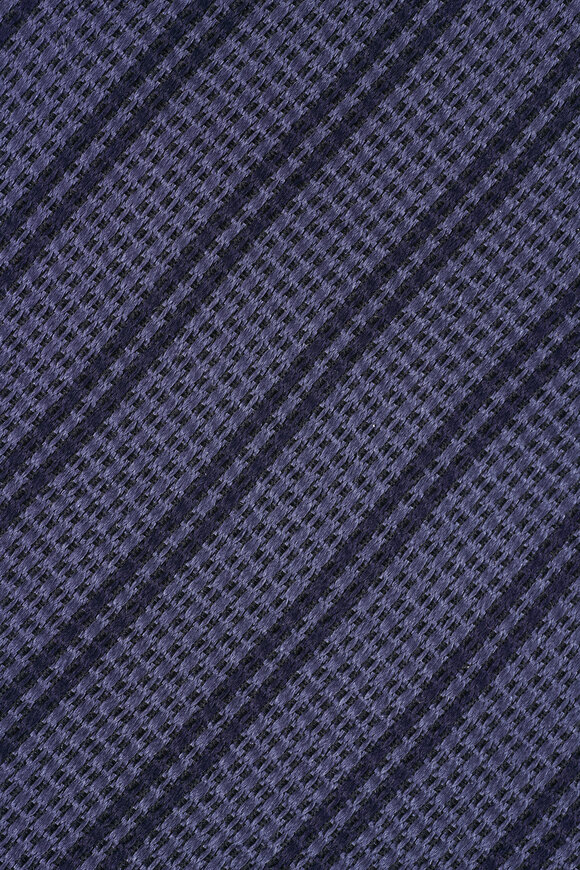 Zegna Medium Blue Stripe Silk Necktie - view 2