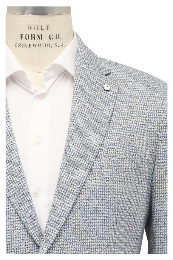 L.B.M. 1911 Light Blue Linen & Cotton Houndstooth Sportcoat - view 1