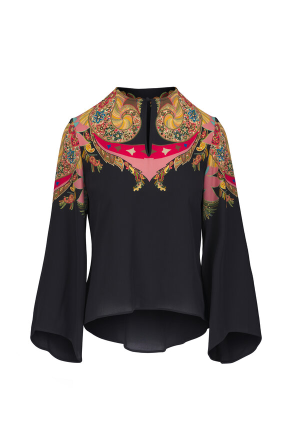 Etro Multicolor Silk Keyhole Blouse