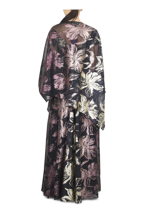 Talbot Runhof Black Metallic Floral Jacquard Stole - view 4