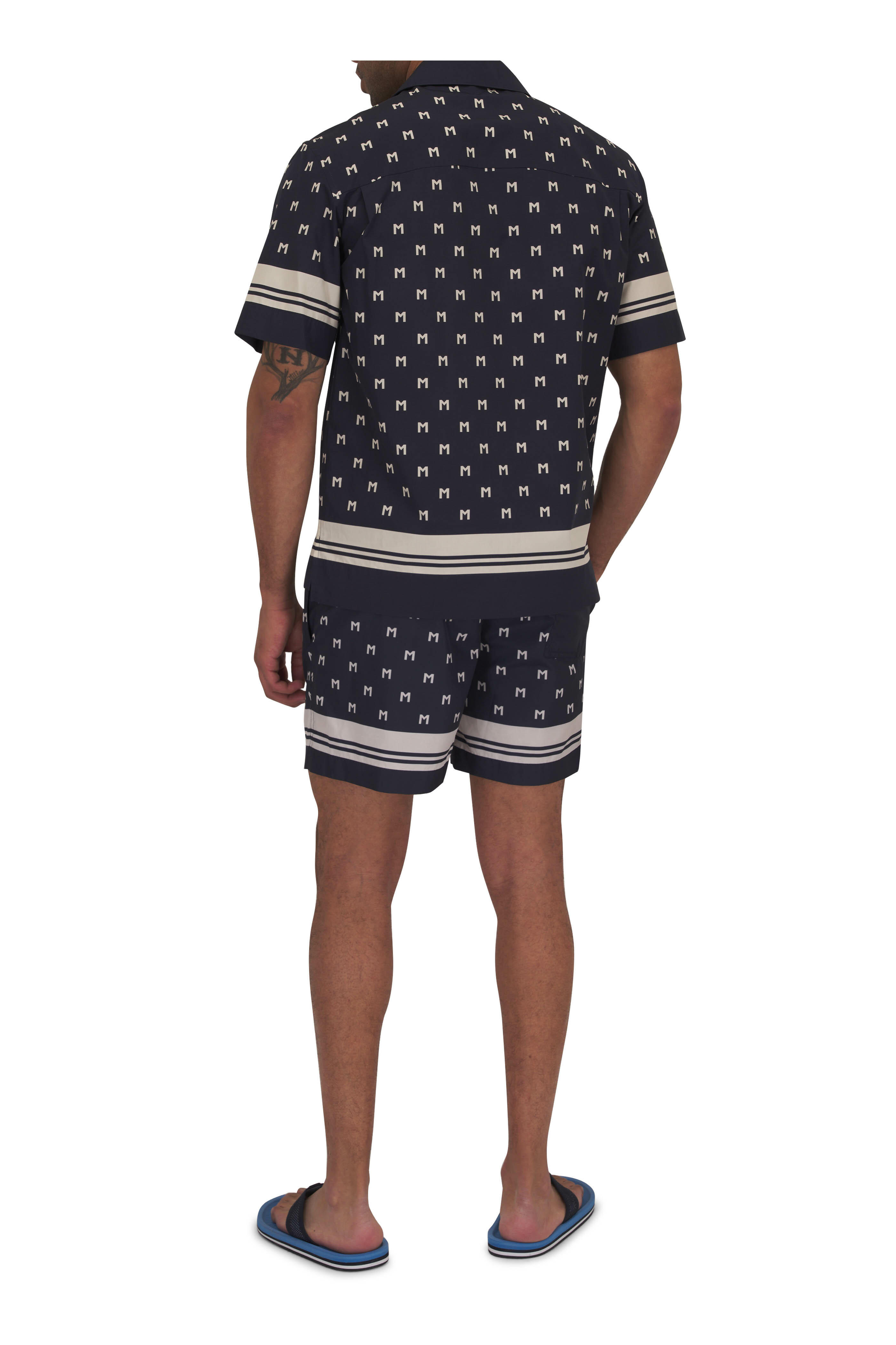 Moncler - Navy & Off White M Print Camp Shirt | Mitchell Stores