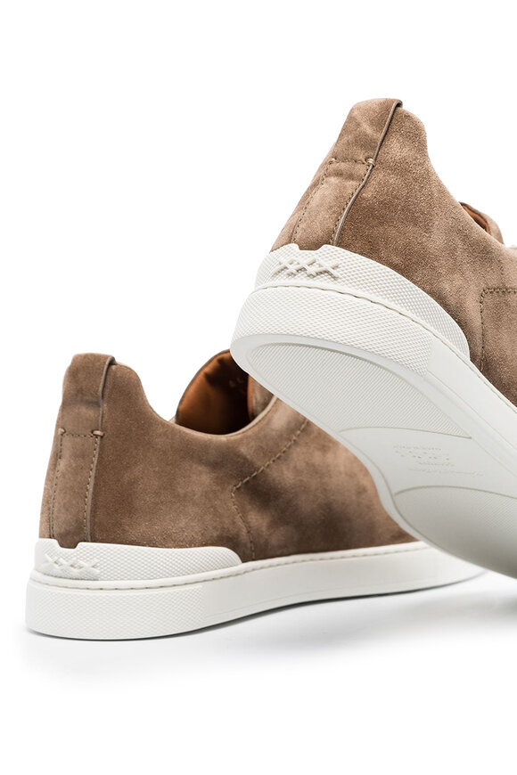 Zegna - Triple Stitch Tan Suede Low Top Sneaker