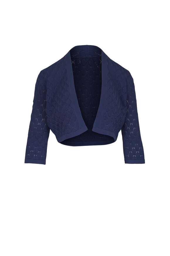 Lela Rose Navy Pointelle Knit Bolero