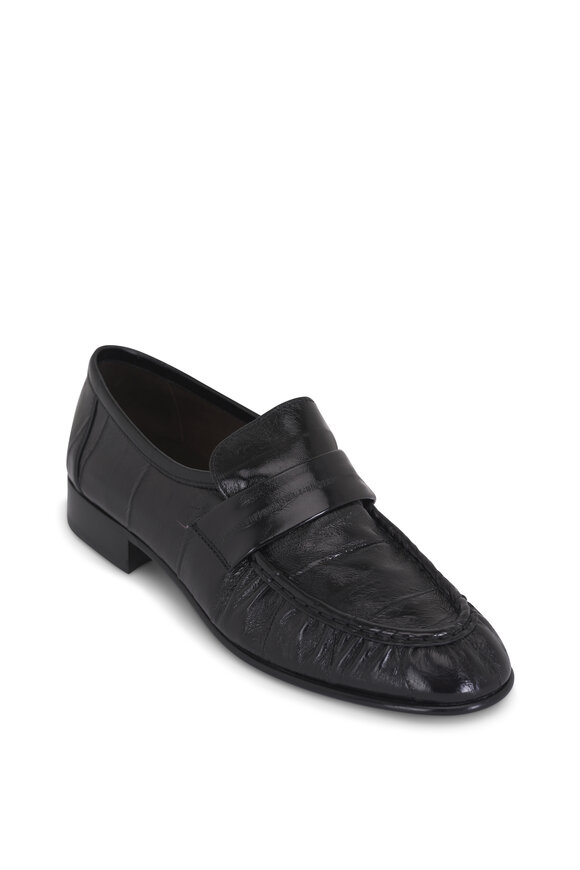 The Row - Black Eelskin Leather Soft Loafer, 25mm