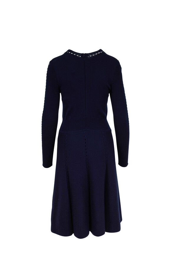 Lela Rose - Navy Blue Knit Pointelle Detail Dress 