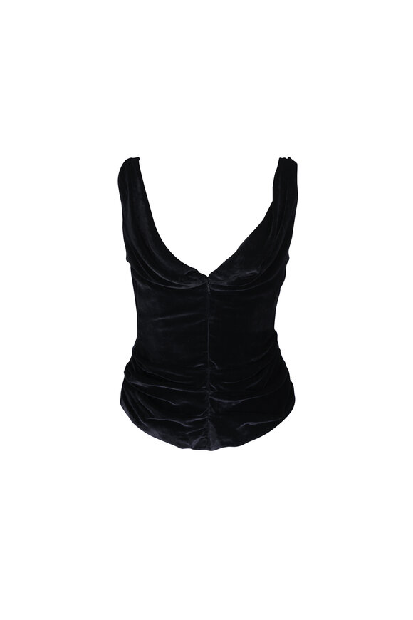 Lela Rose Black Crushed Velvet Draped Top - view 4