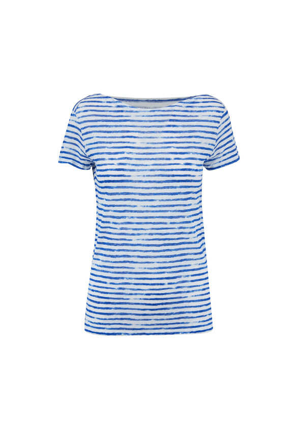 Majestic - Blue & White Striped Linen Deluxe T-Shirt