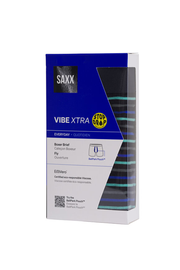 Saxx Underwear Vibe Xtra Black, Blue & Green Stripe Boxer Brief