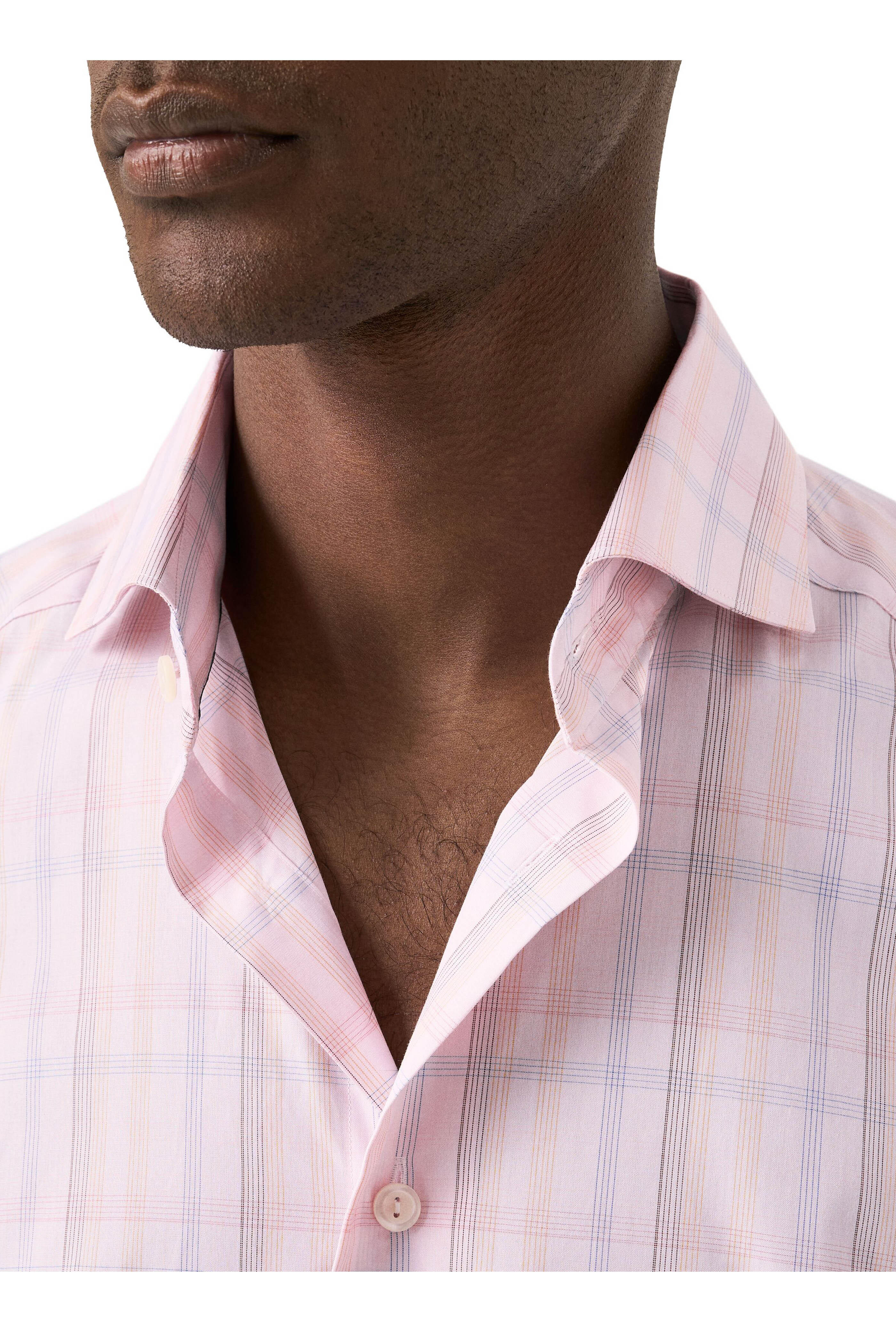 Eton - Pink Plaid Cotton Contemporary Fit Dress Shirt - view 4