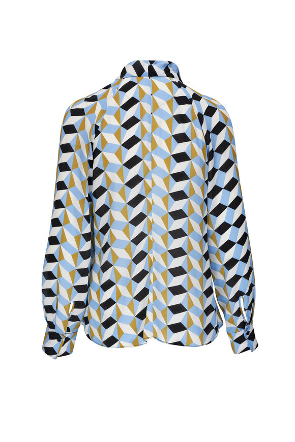 Dorothee Schumacher - Graphic Volumes Blue Tie Neck Blouse 